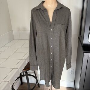 BNWT Leallo Green Cotton Button Down Long Sleeve Shirt Dress Size Small